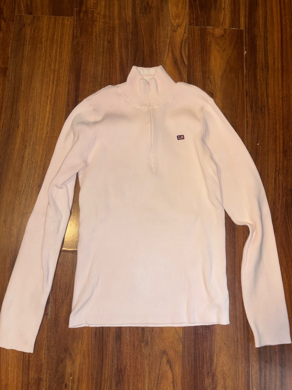 Vintage Ralph Lauren Polo Jeans Light Pink Ribbed Half-Zip Turtleneck Sweater